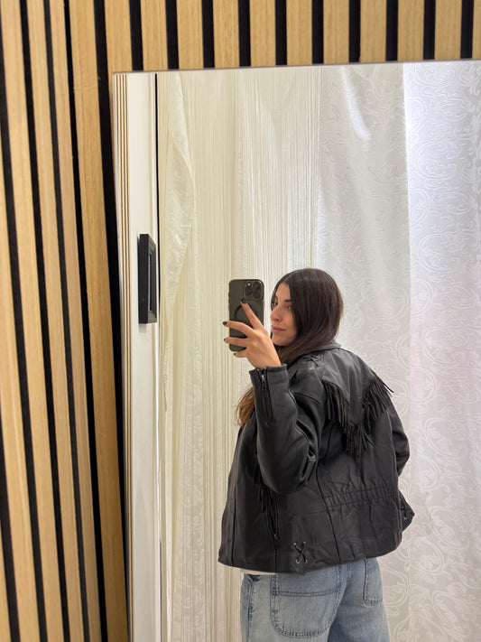 Chiodo in vera pelle con frange