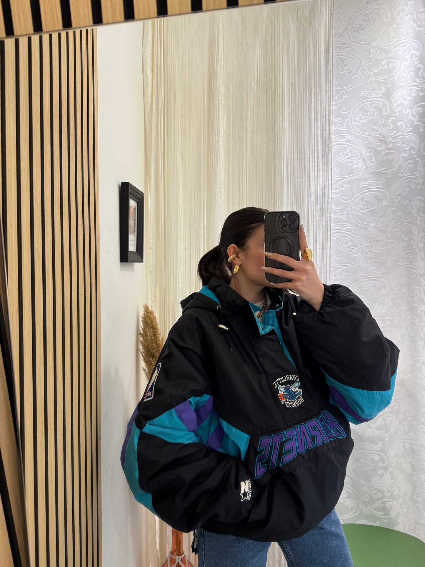 Unisex Giacca Vintage 1990s Charlotte Hornets Starter Pouch
