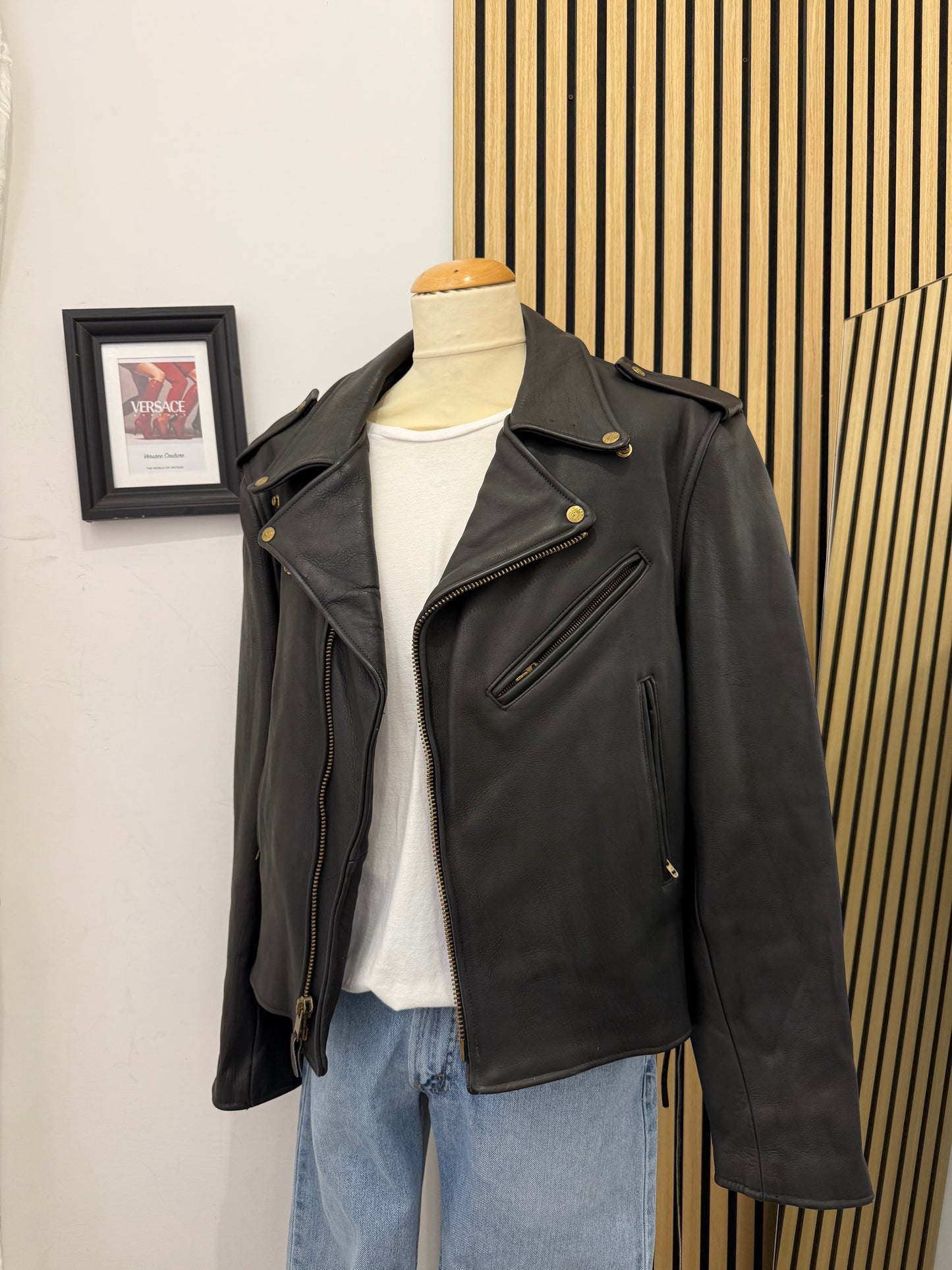 Chiodo motociclista, in vera pelle, unisex Made in USA