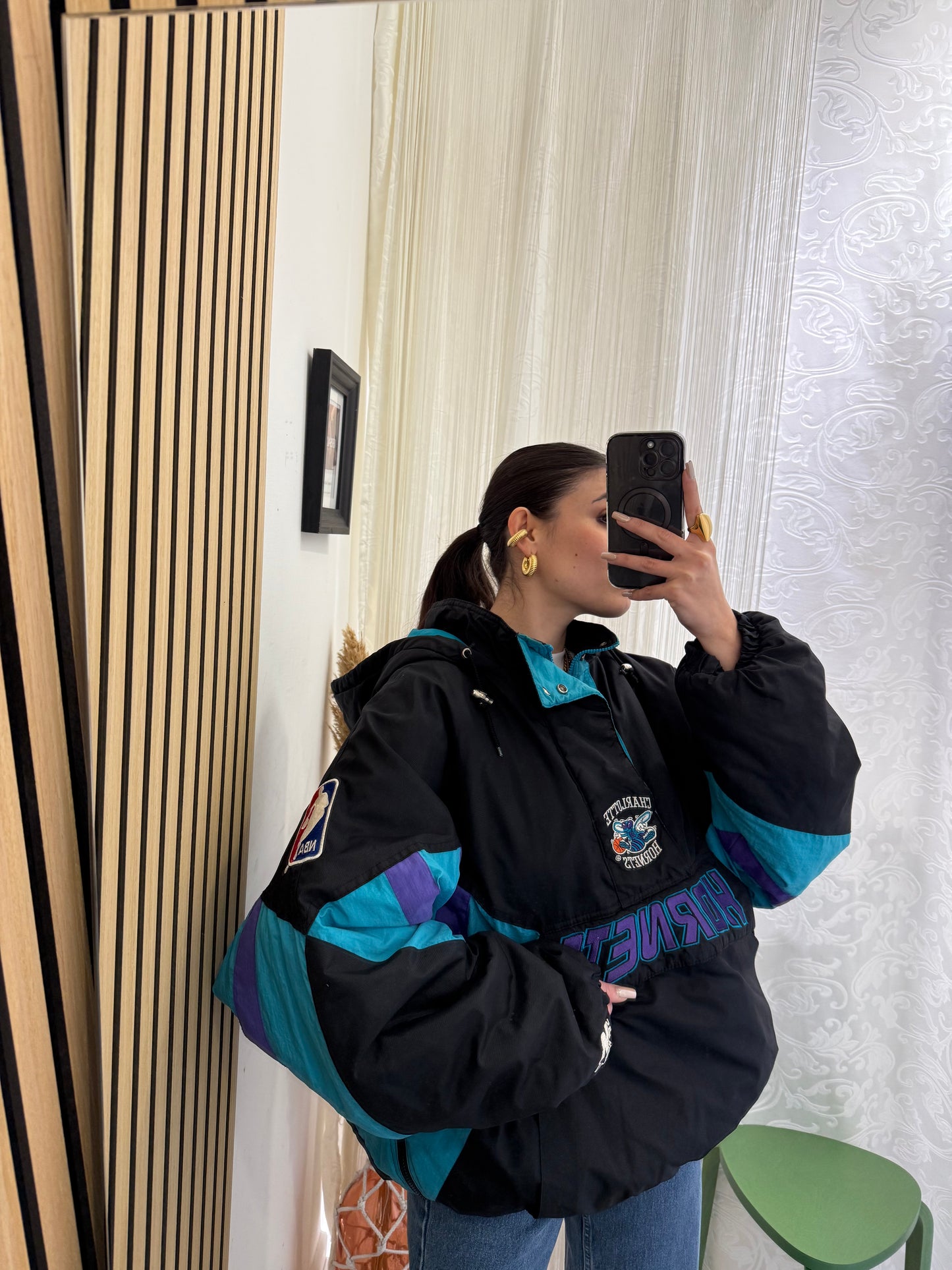 Unisex Giacca Vintage 1990s Charlotte Hornets Starter Pouch