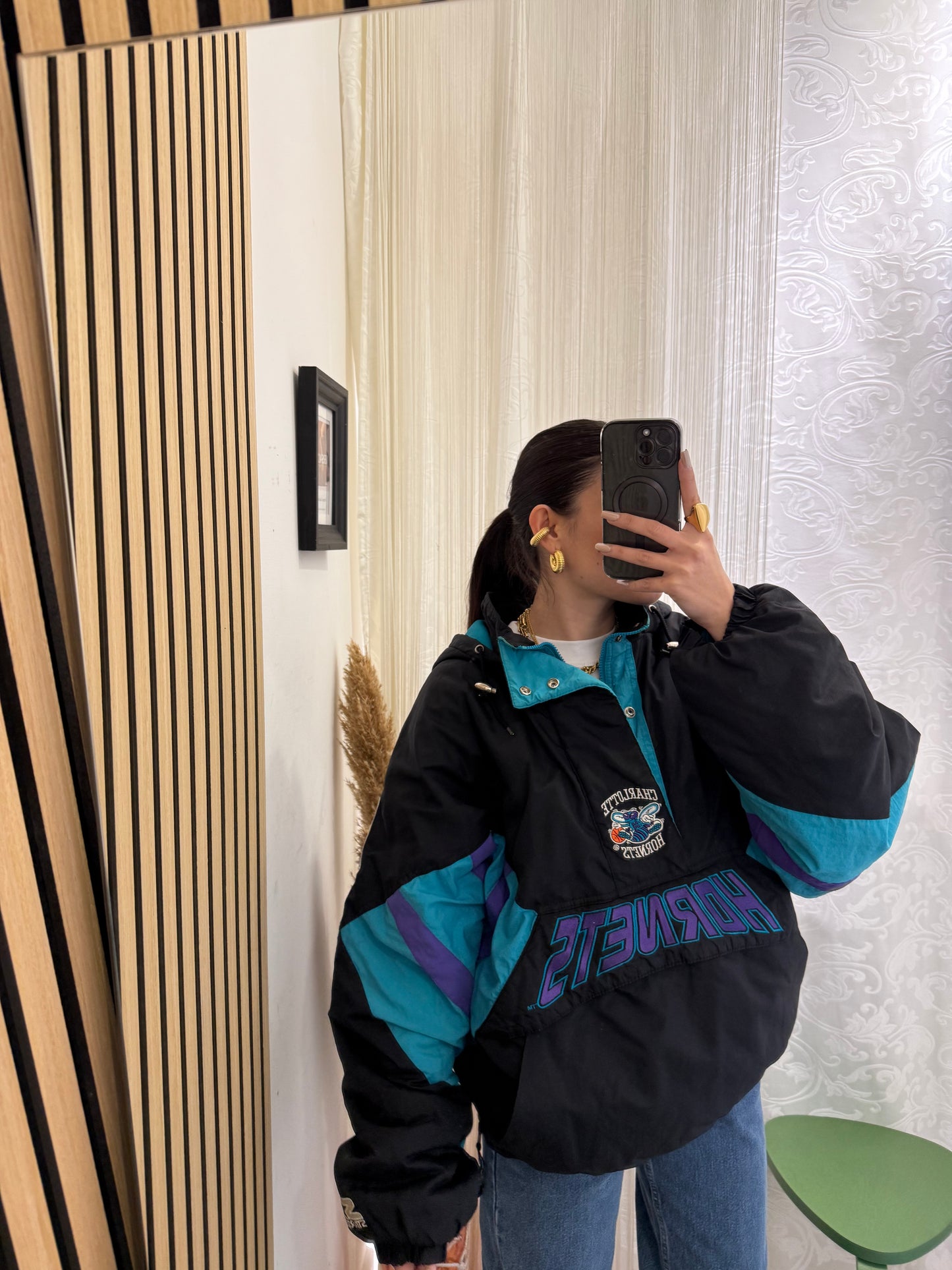 Unisex Giacca Vintage 1990s Charlotte Hornets Starter Pouch