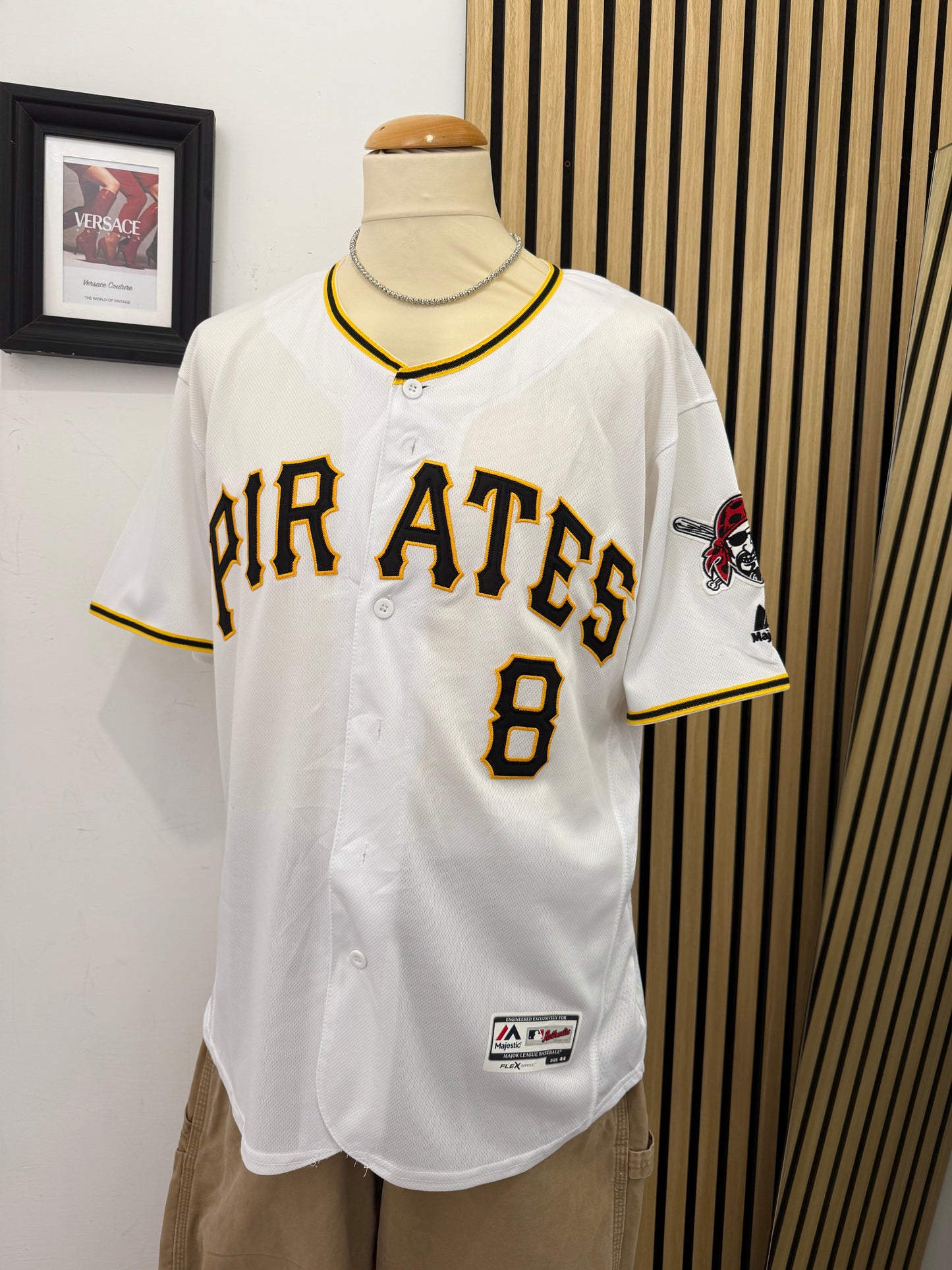 Majestic “Pittsburgh Pirates #8” Flex Base Jersey – Bianco – MLB Authentic Collection