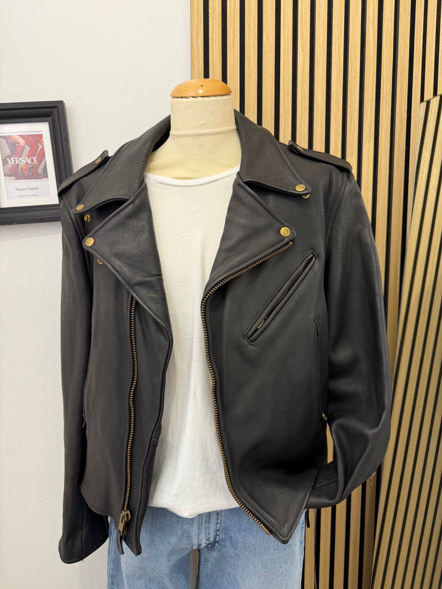 Chiodo motociclista, in vera pelle, unisex Made in USA