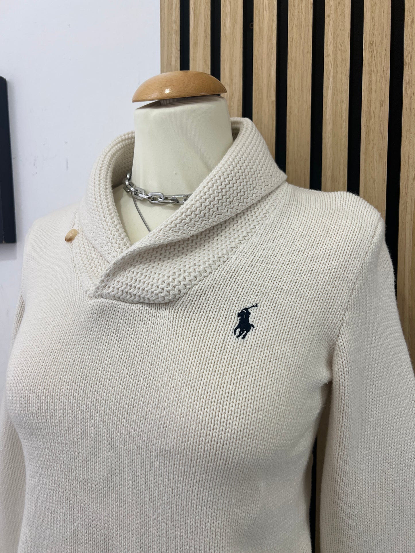 Maglione Ralph Lauren a Costine con Collo a Scialle – Crema