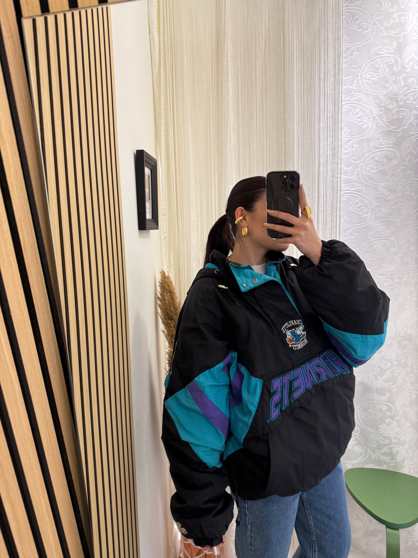 Unisex Giacca Vintage 1990s Charlotte Hornets Starter Pouch