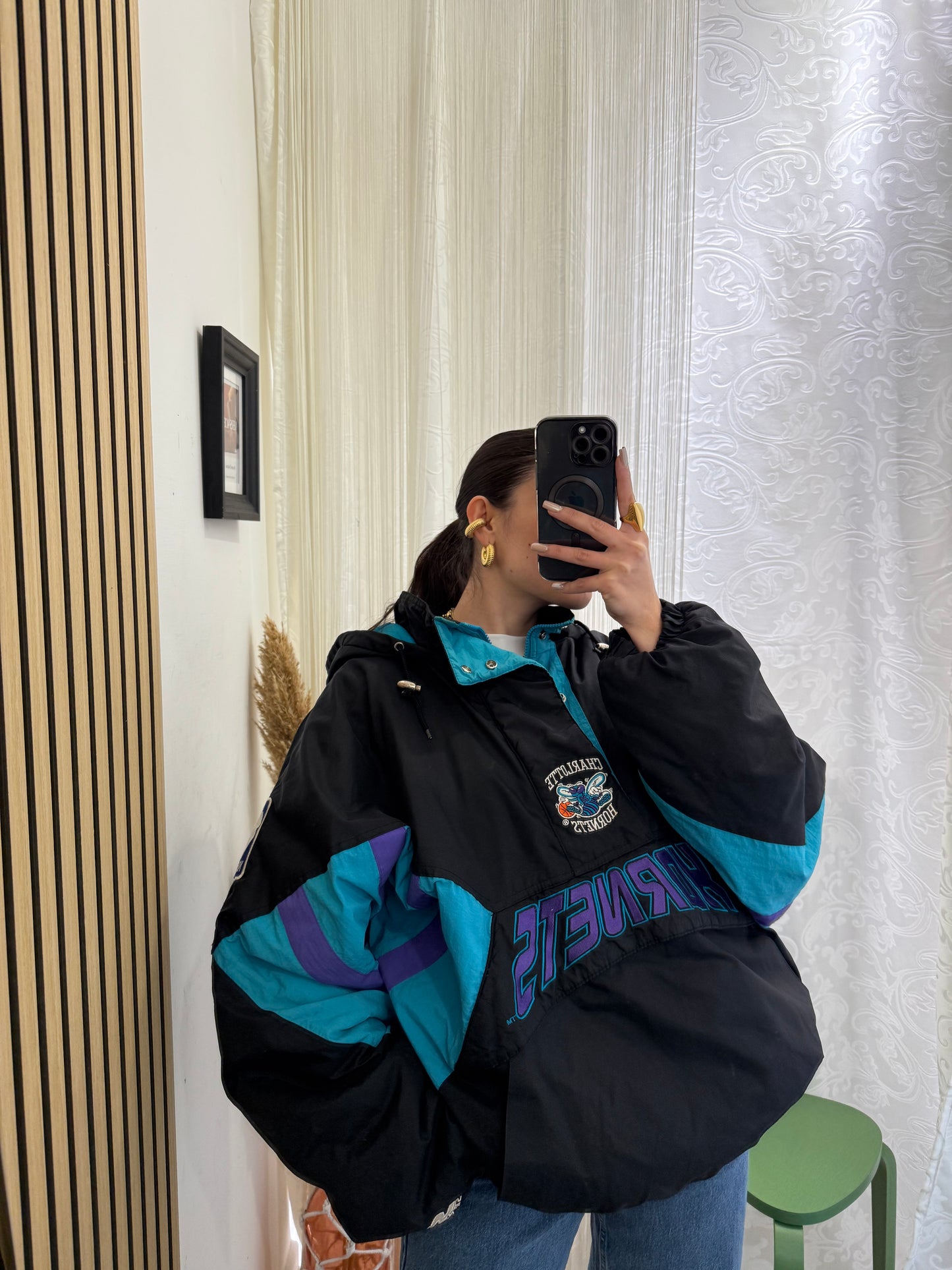 Unisex Giacca Vintage 1990s Charlotte Hornets Starter Pouch