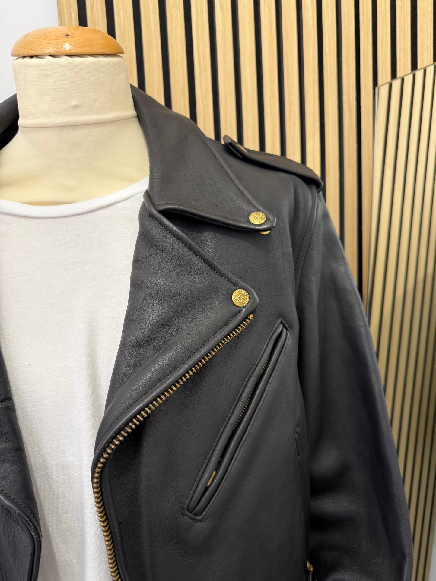 Chiodo motociclista, in vera pelle, unisex Made in USA