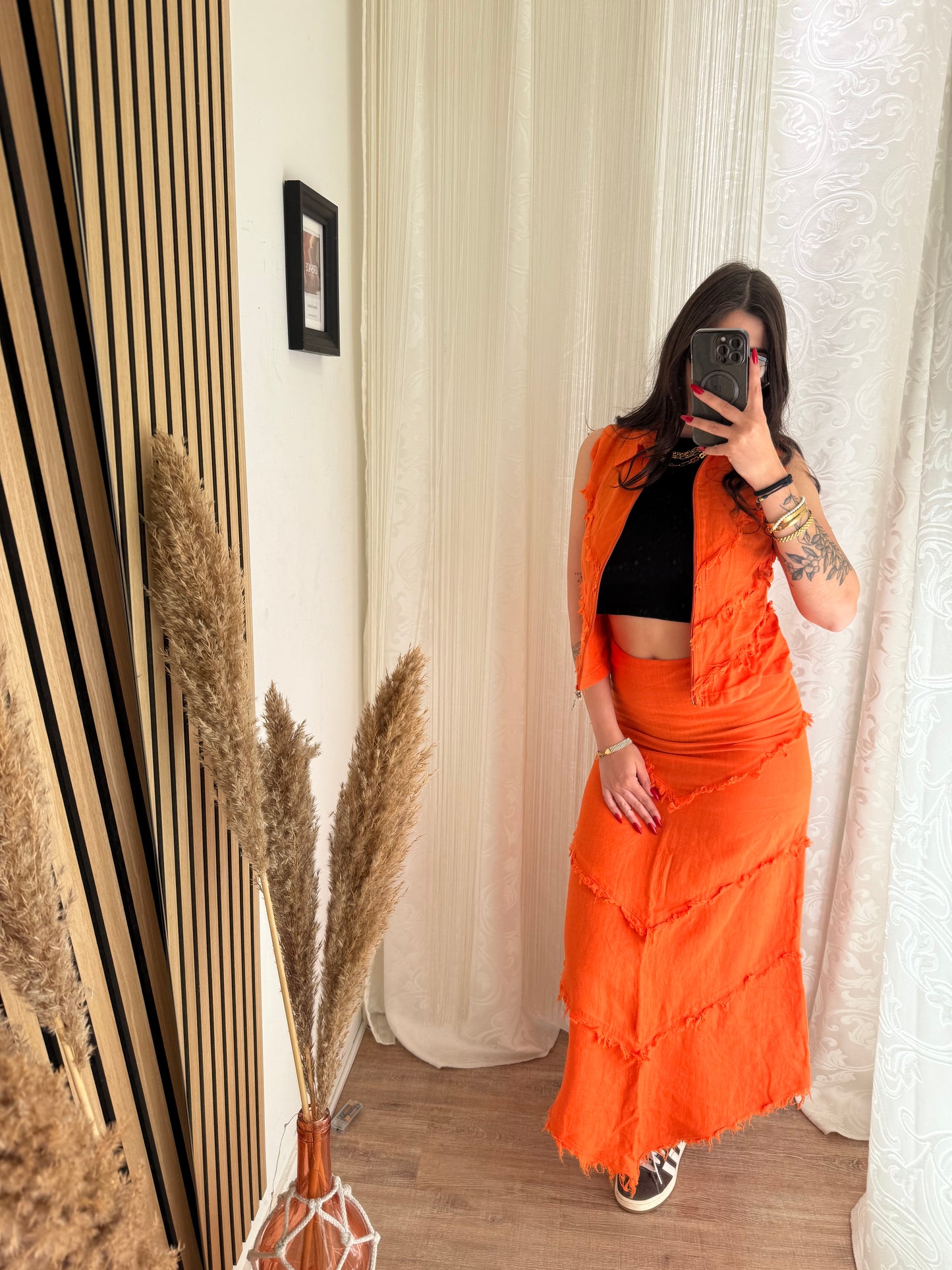 Coordinato 100% lino gilet e gonna lunga