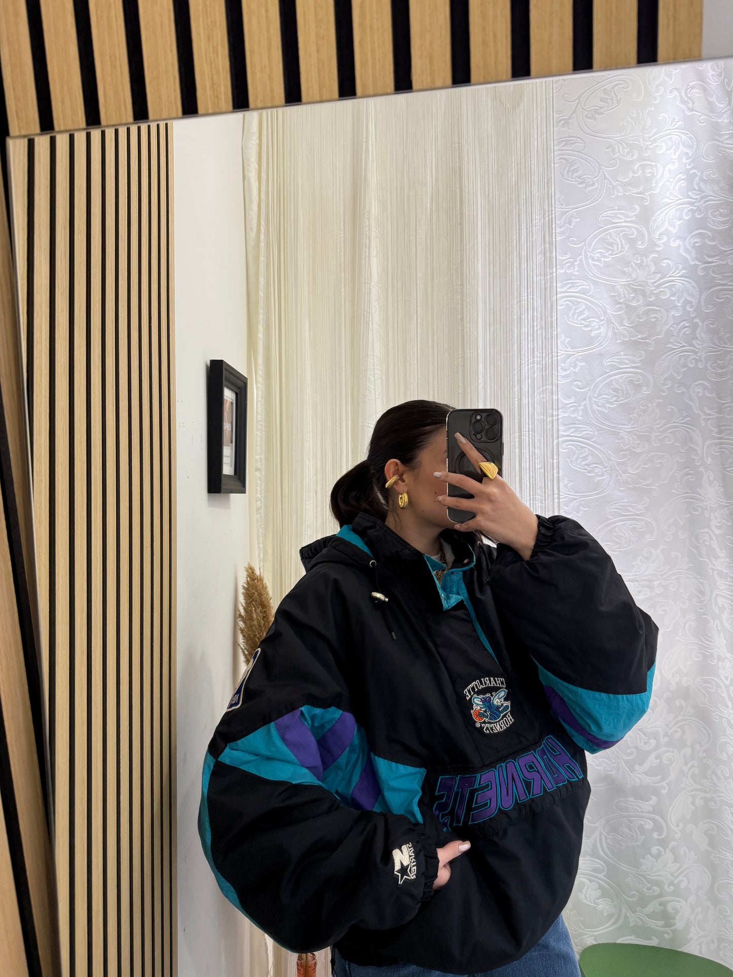 Unisex Giacca Vintage 1990s Charlotte Hornets Starter Pouch