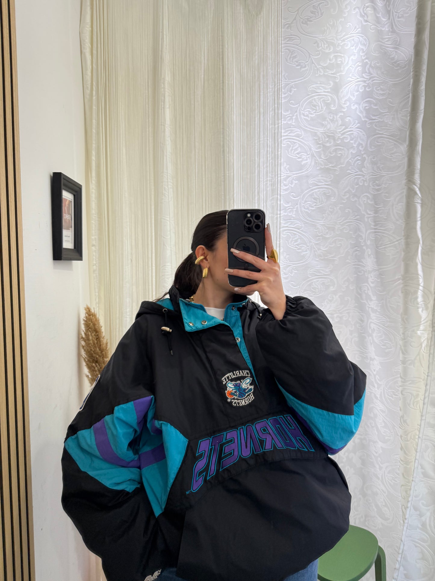 Unisex Giacca Vintage 1990s Charlotte Hornets Starter Pouch