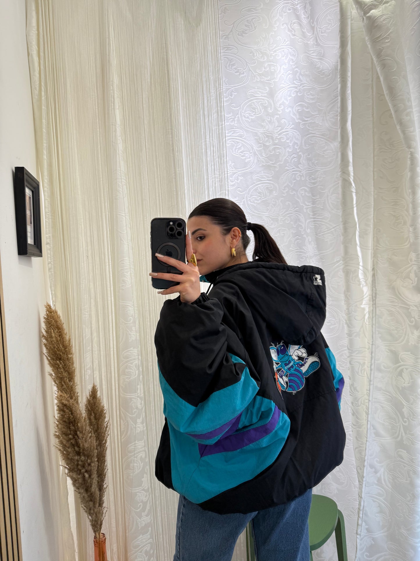 Unisex Giacca Vintage 1990s Charlotte Hornets Starter Pouch