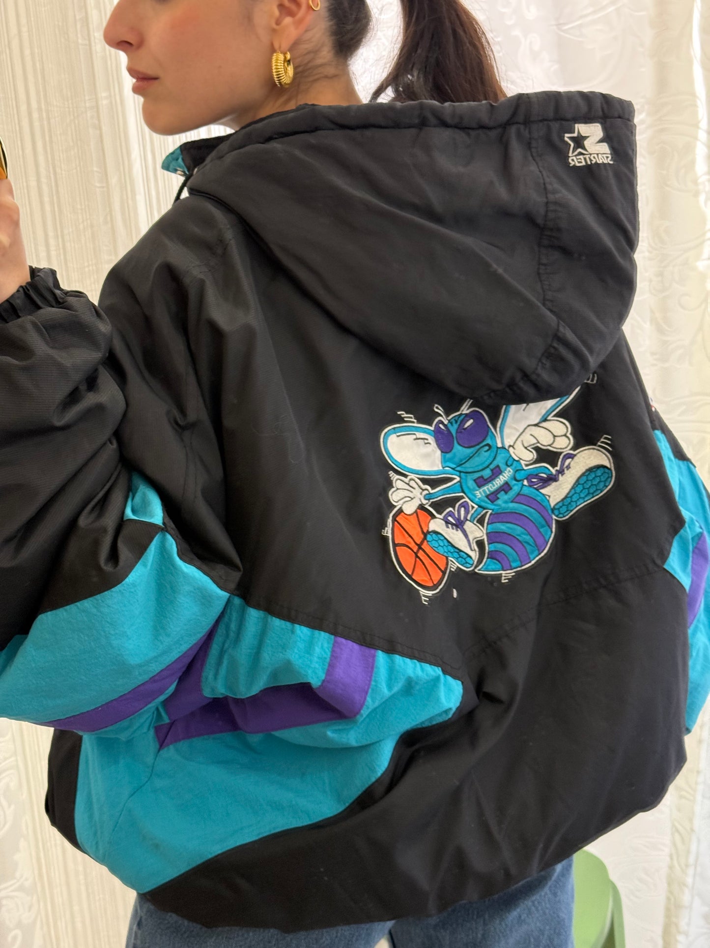 Unisex Giacca Vintage 1990s Charlotte Hornets Starter Pouch