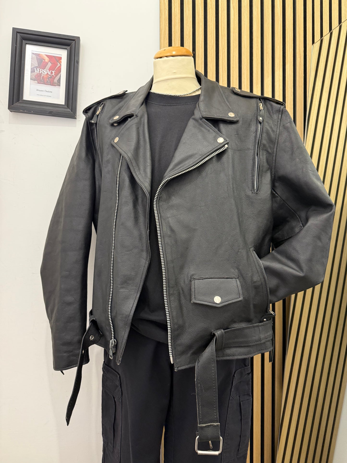 Chiodo motociclista, in vera pelle, unisex Made in USA