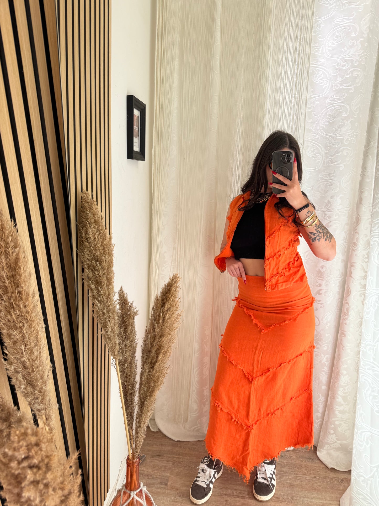 Coordinato 100% lino gilet e gonna lunga