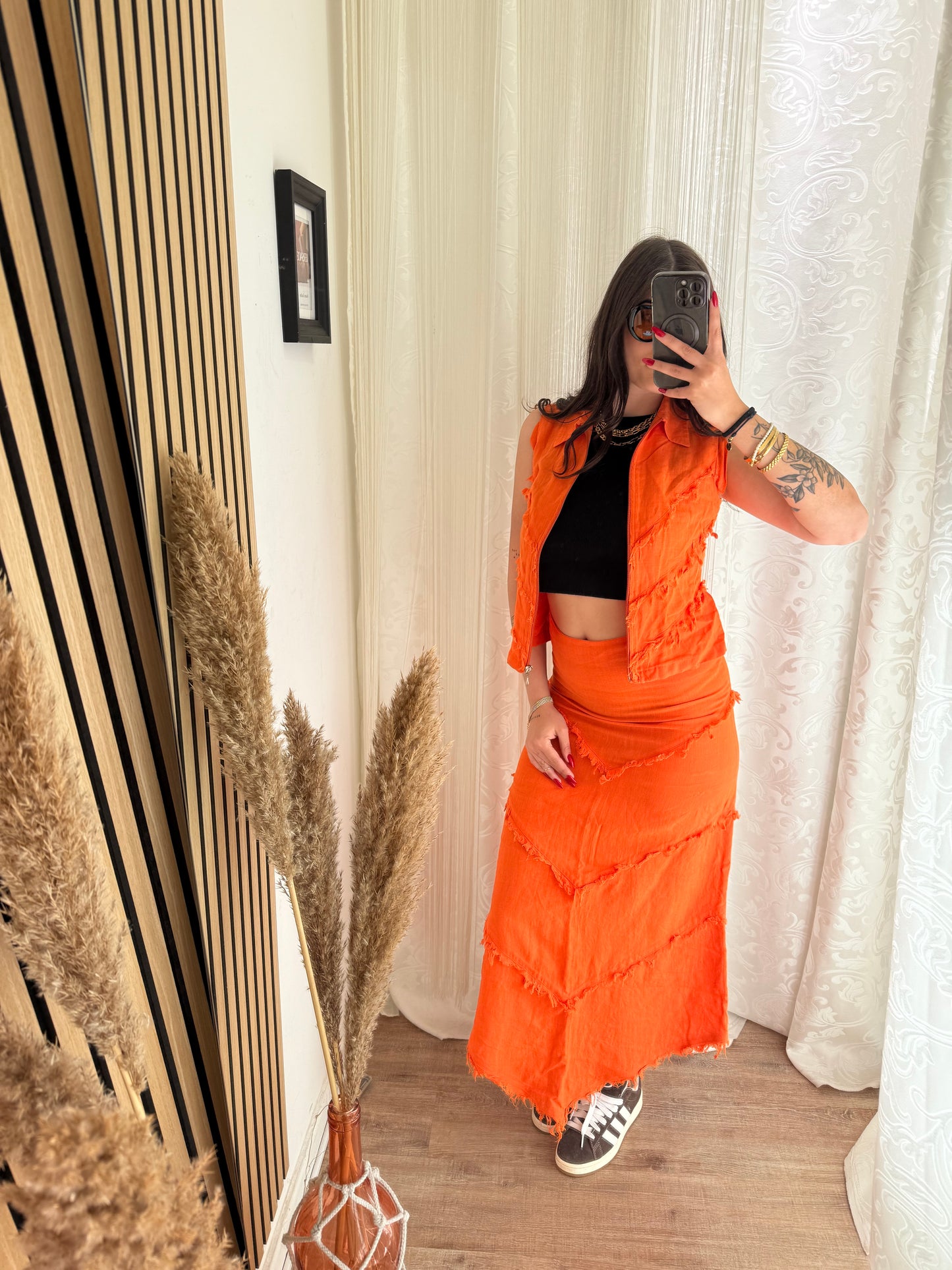 Coordinato 100% lino gilet e gonna lunga