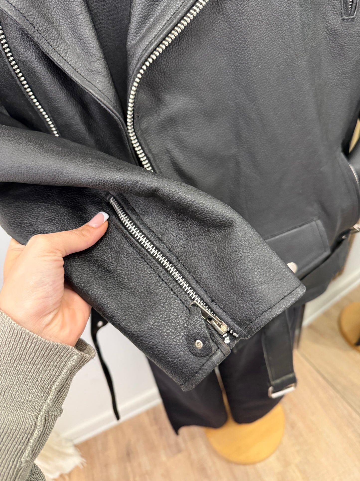 Chiodo motociclista, in vera pelle, unisex Made in USA