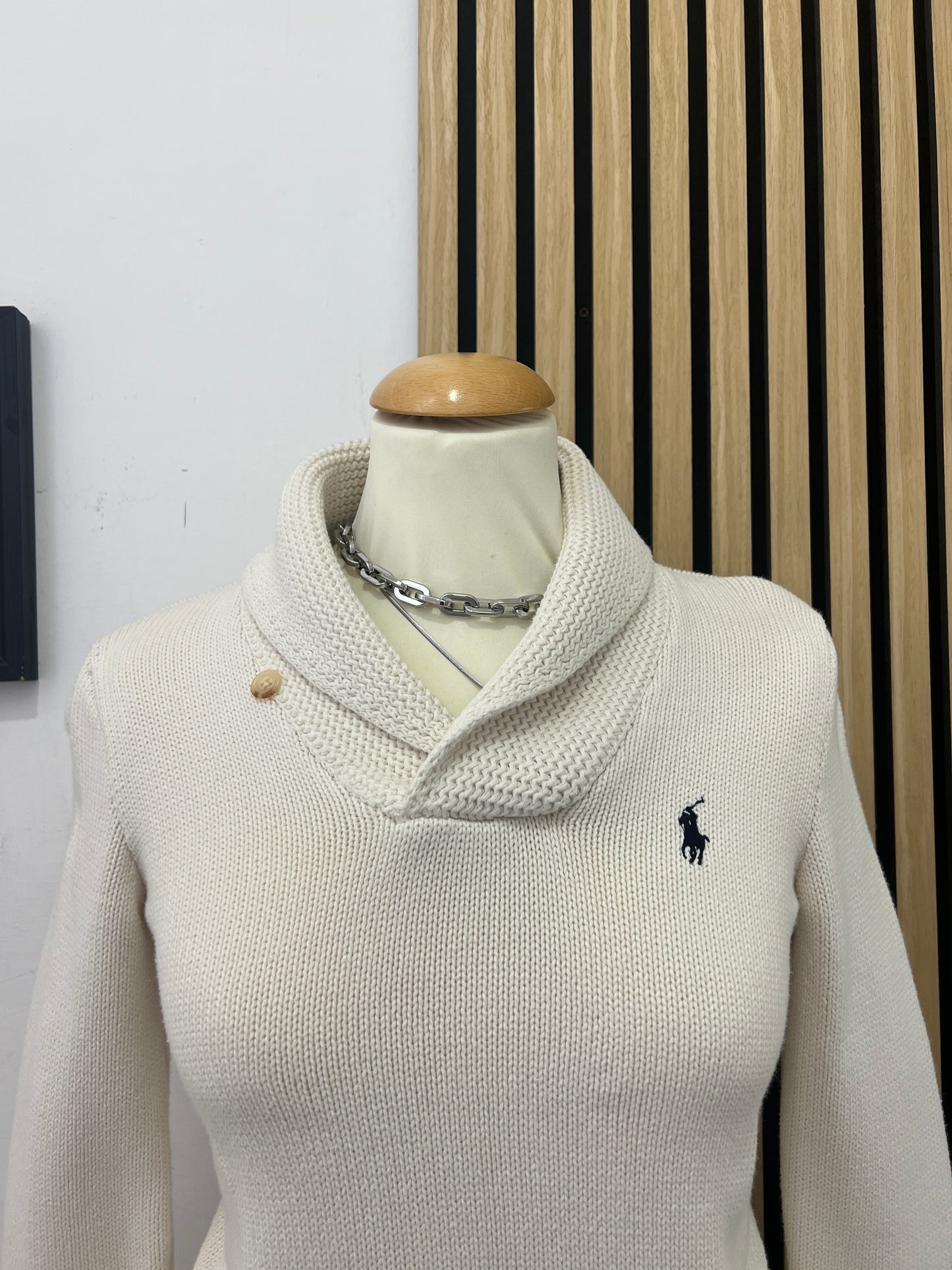Maglione Ralph Lauren a Costine con Collo a Scialle – Crema