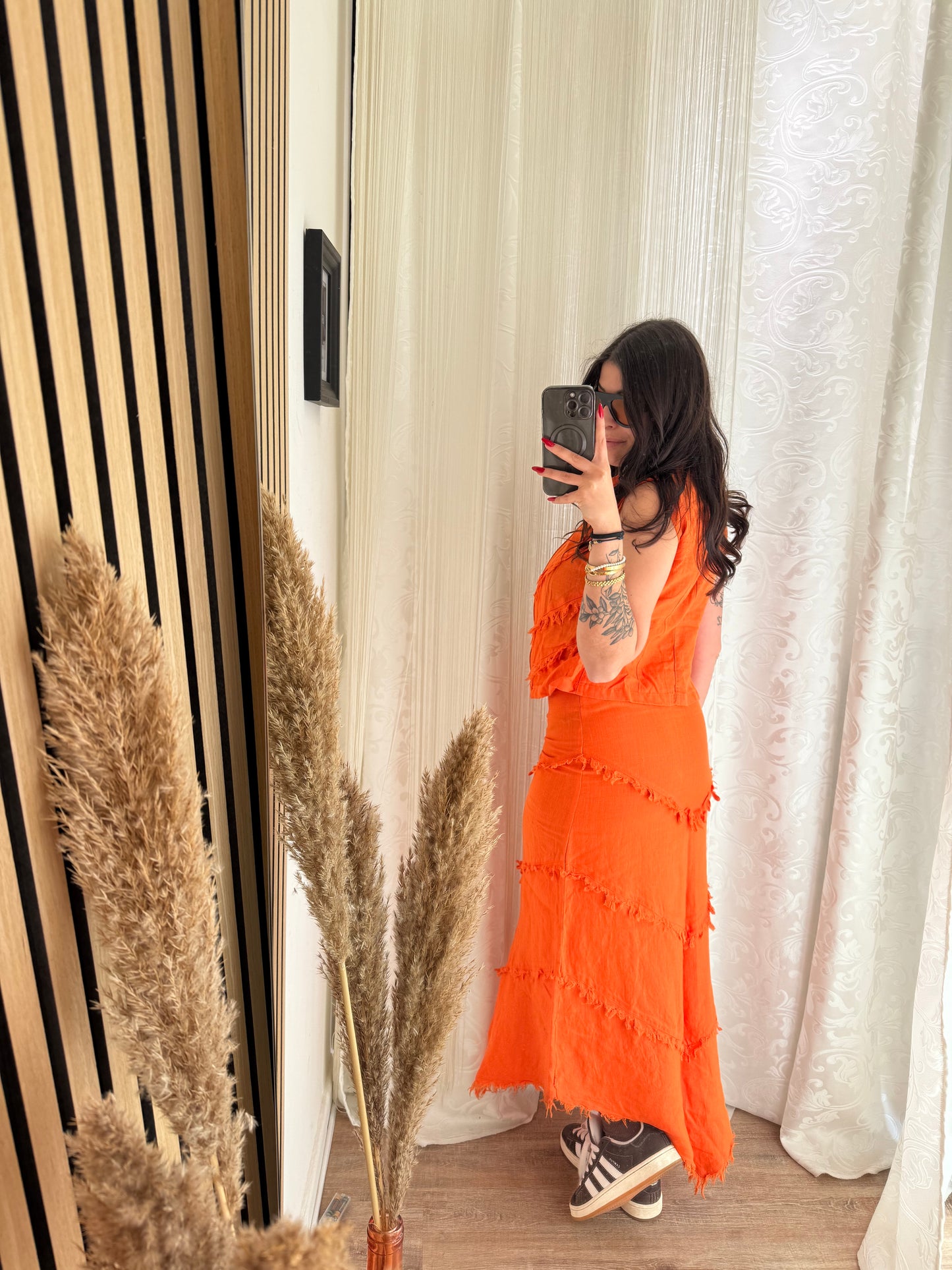 Coordinato 100% lino gilet e gonna lunga