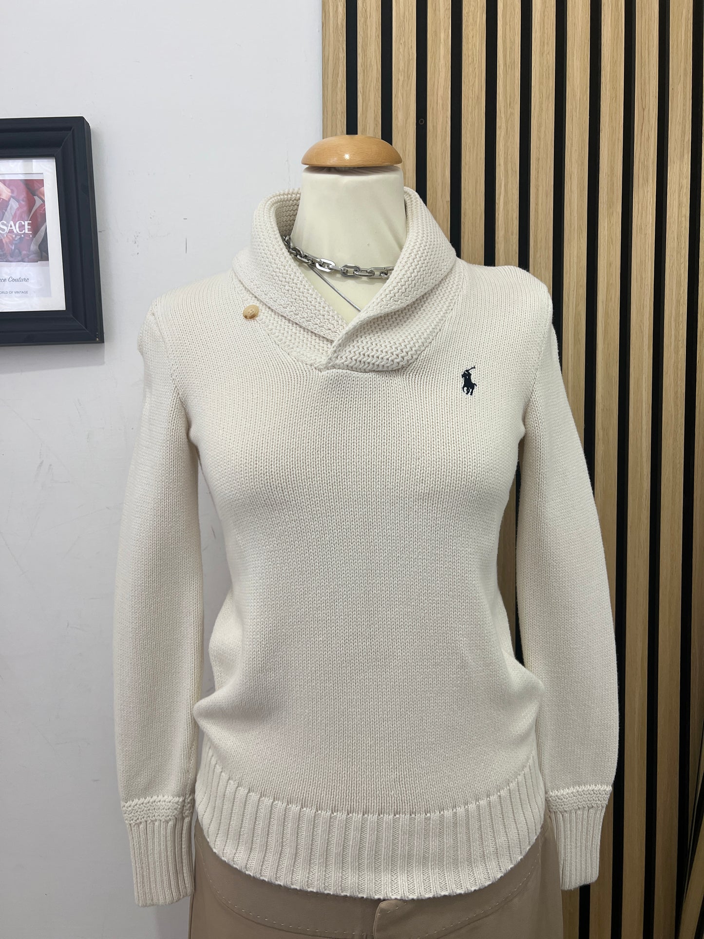 Maglione Ralph Lauren a Costine con Collo a Scialle – Crema