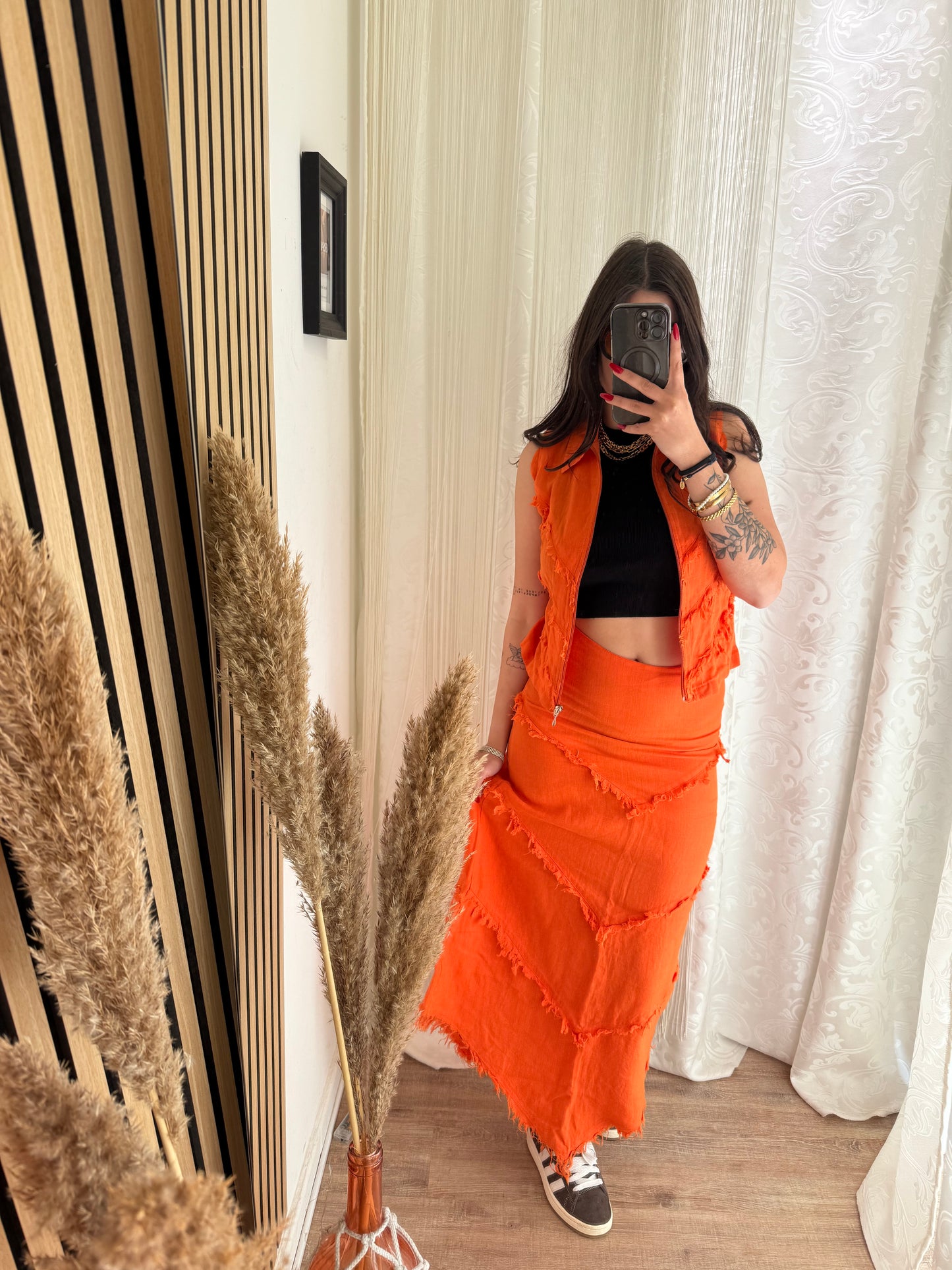 Coordinato 100% lino gilet e gonna lunga