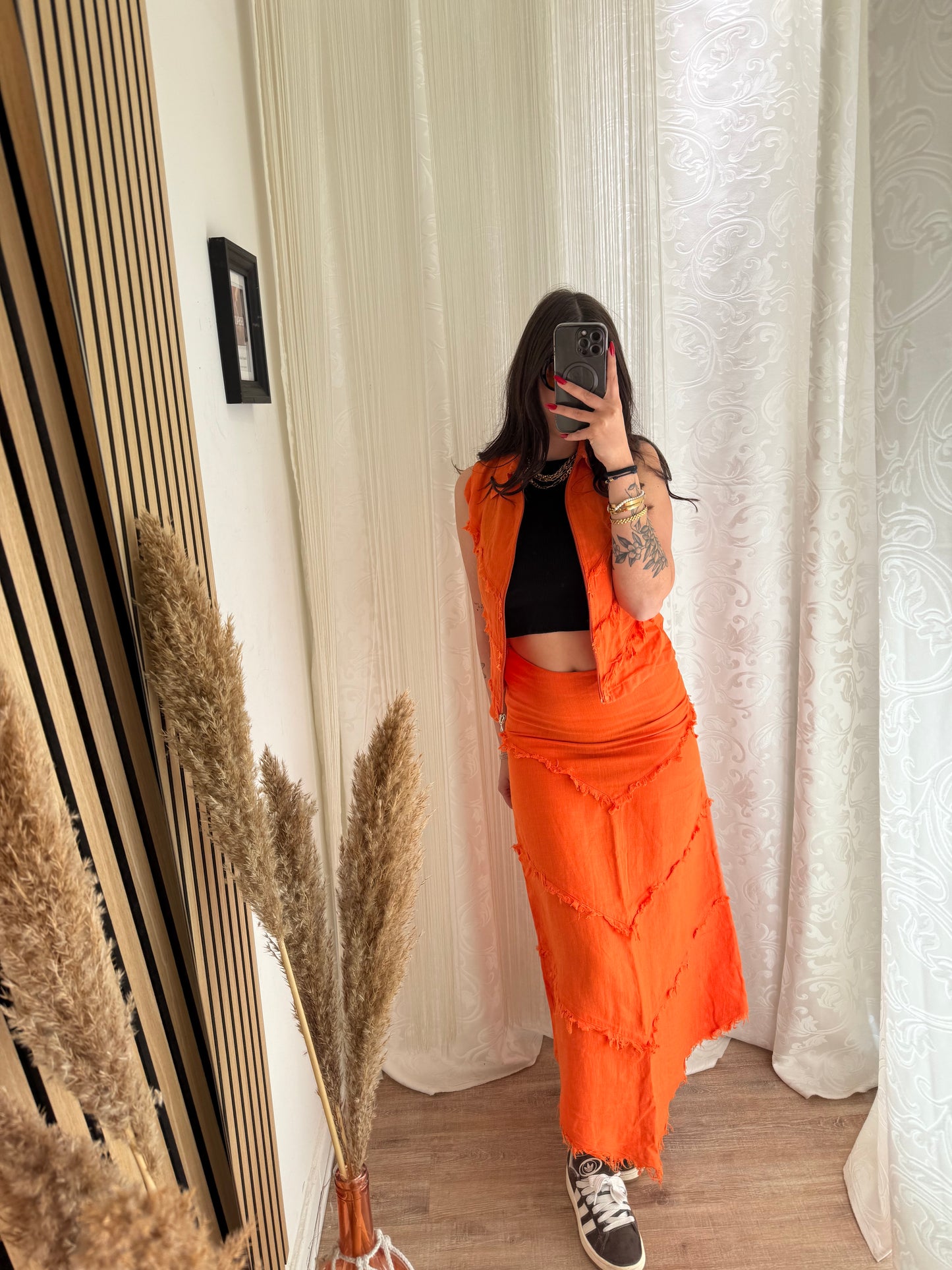 Coordinato 100% lino gilet e gonna lunga