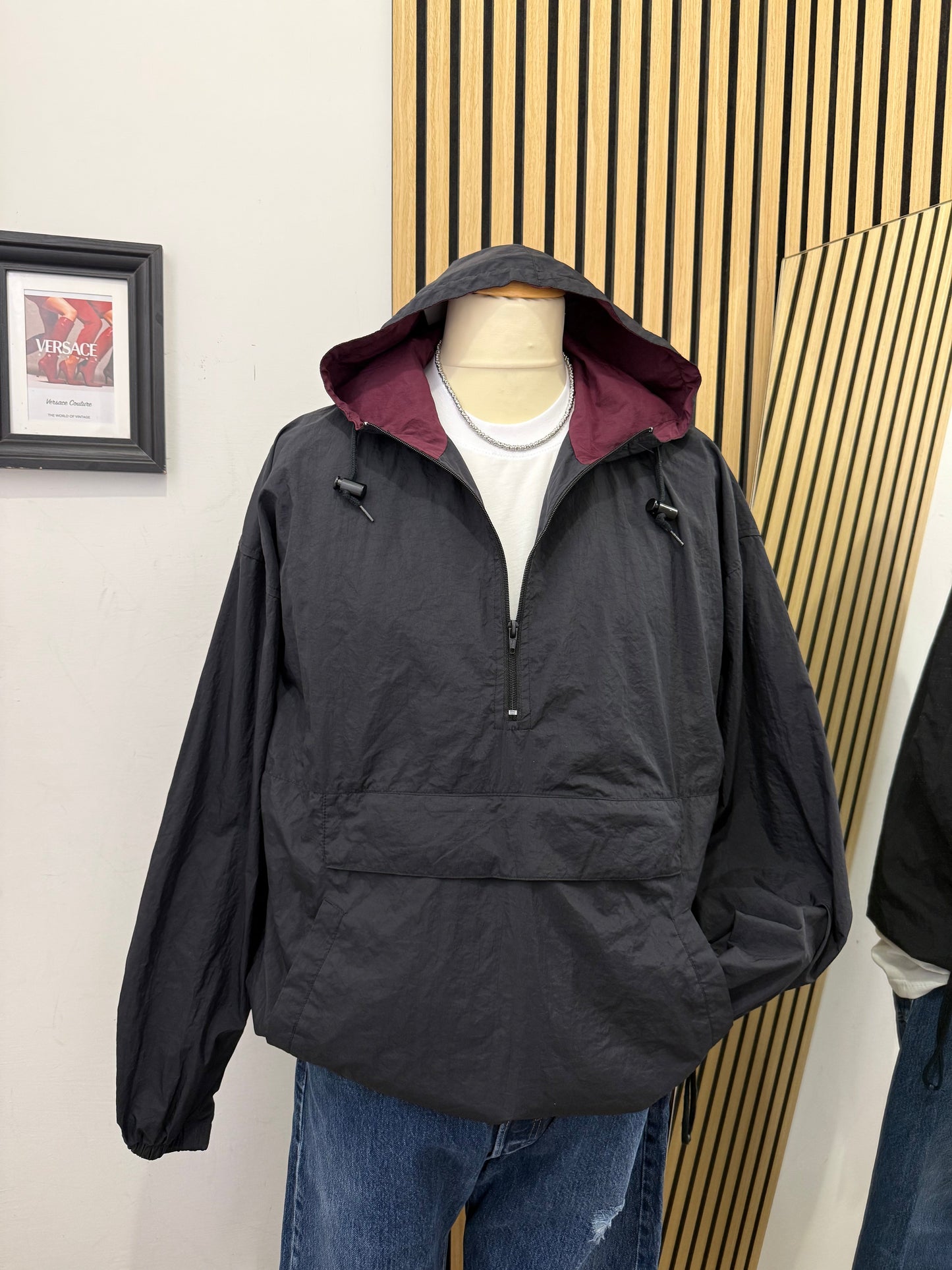 Vintage Anorak Jacket con Fodera Bordeaux