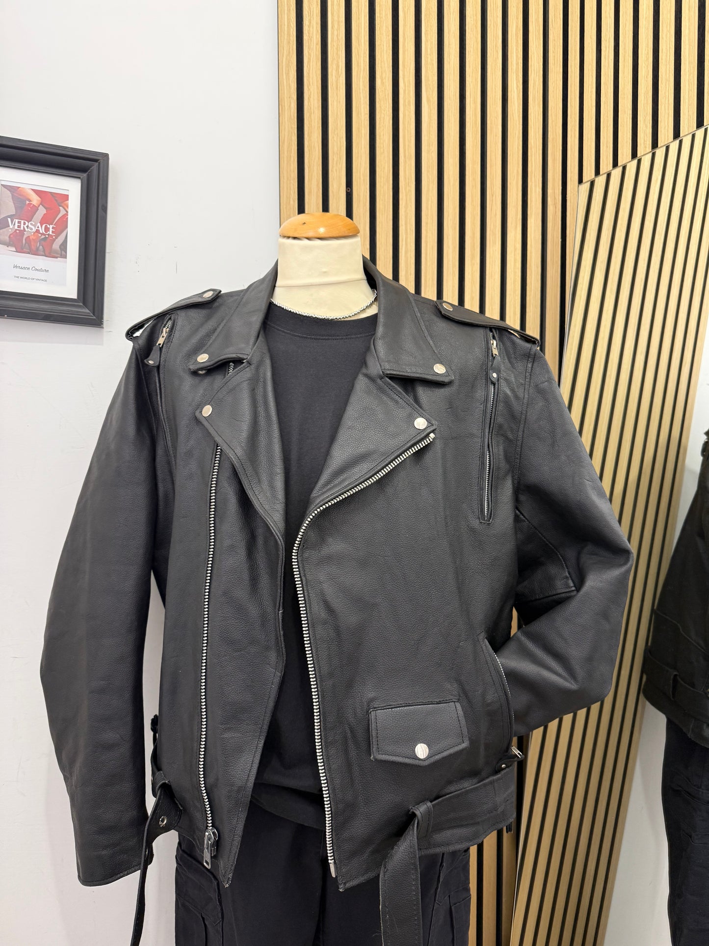 Chiodo motociclista, in vera pelle, unisex Made in USA