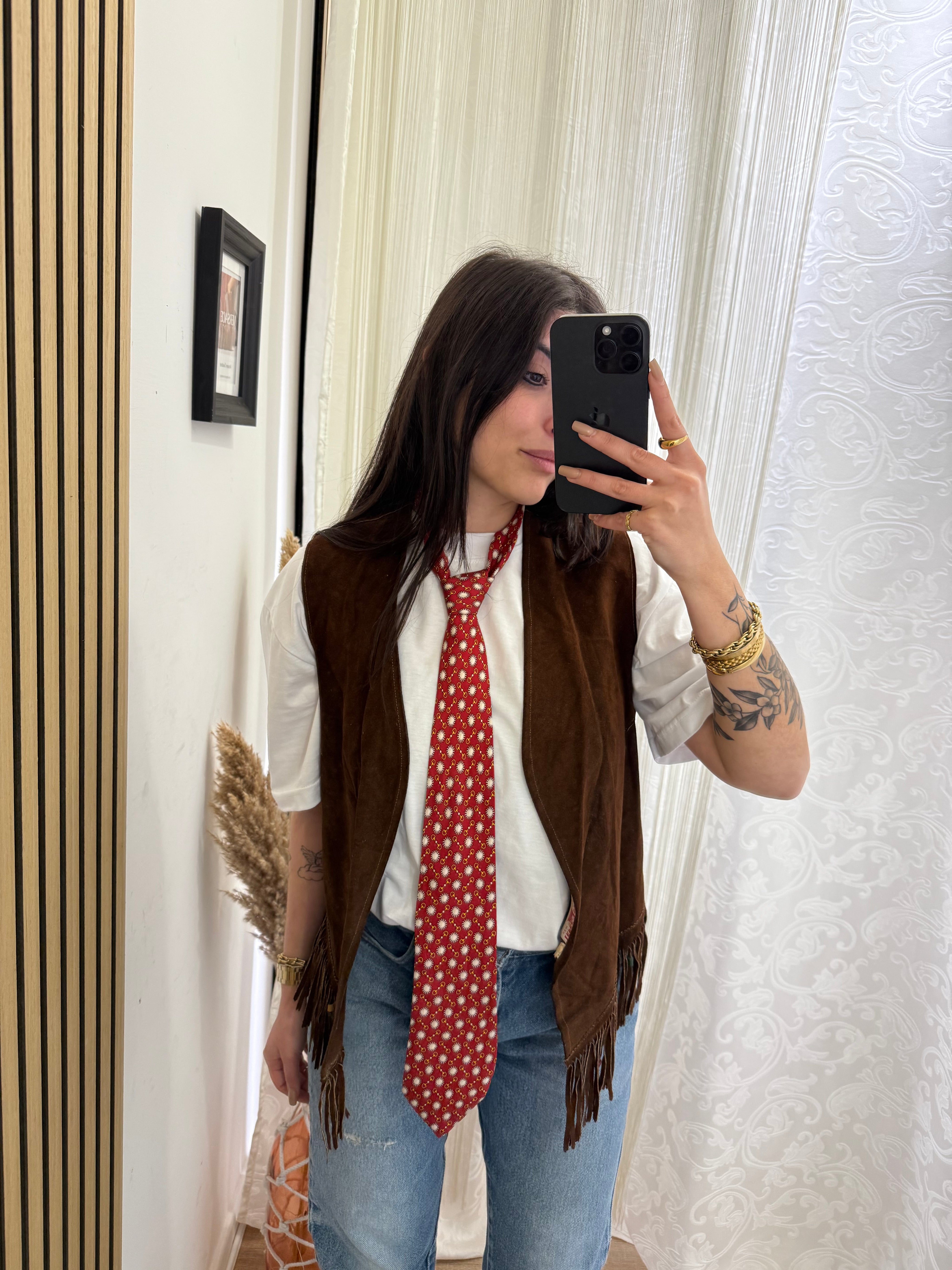 Gilet In Vera Pelle con frange