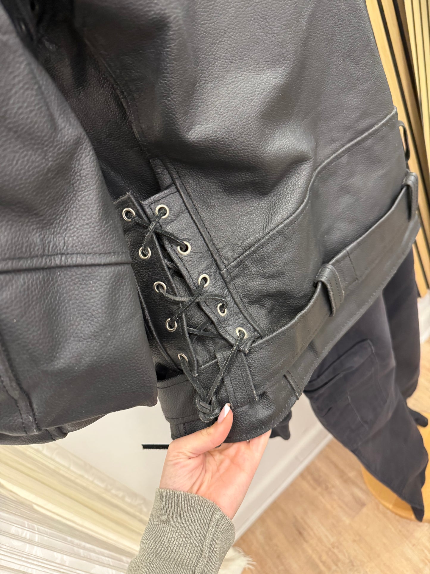 Chiodo motociclista, in vera pelle, unisex Made in USA