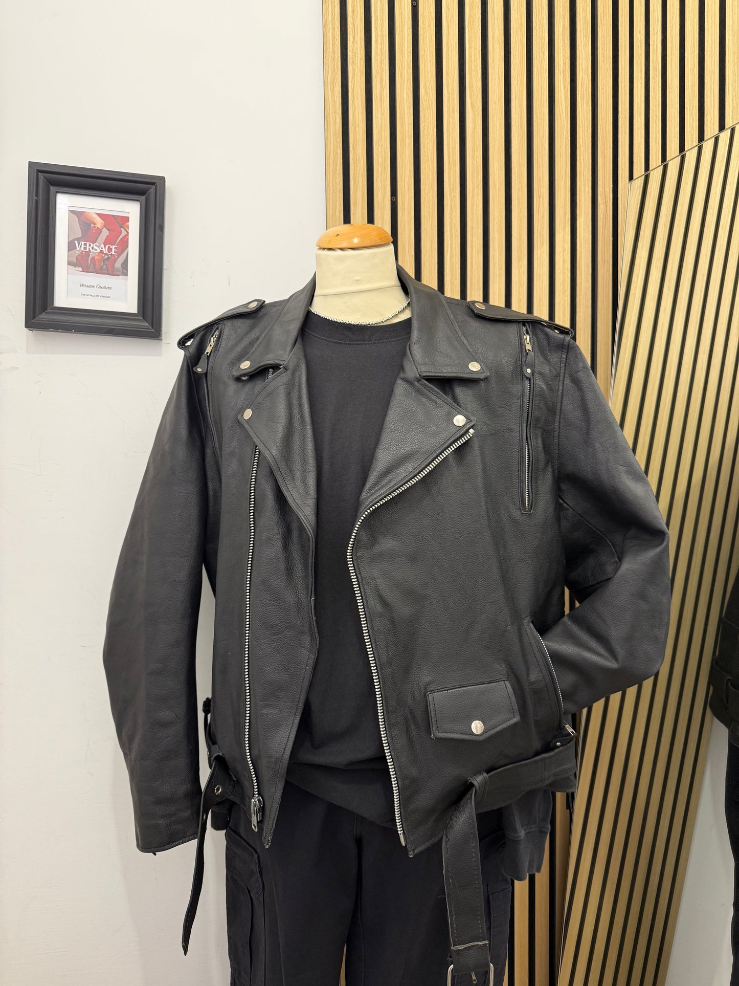 Chiodo motociclista, in vera pelle, unisex Made in USA