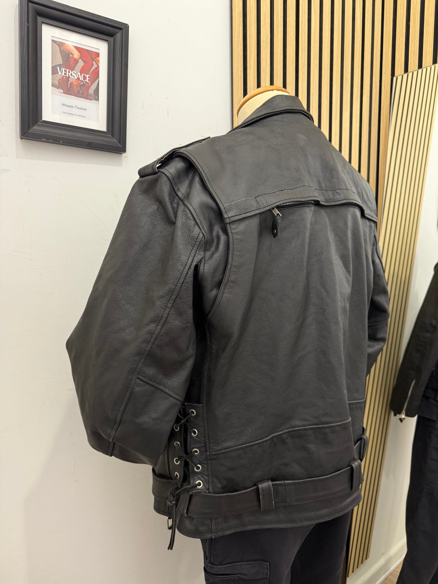 Chiodo motociclista, in vera pelle, unisex Made in USA