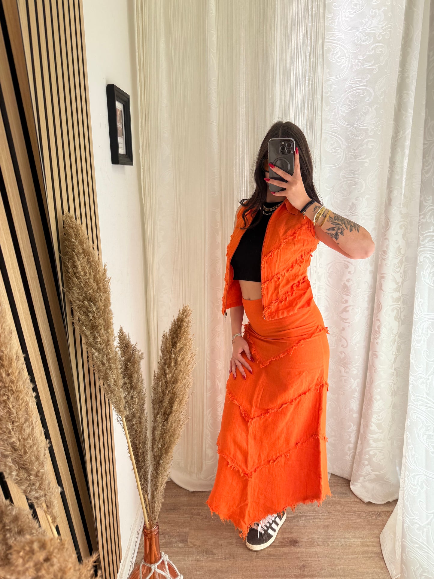 Coordinato 100% lino gilet e gonna lunga