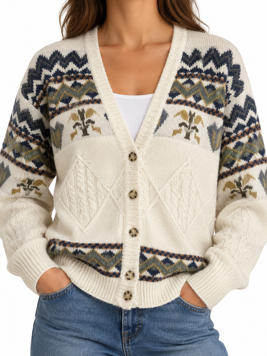 Cardigan oversize stile norvegese / etnico vintage "Green Light"