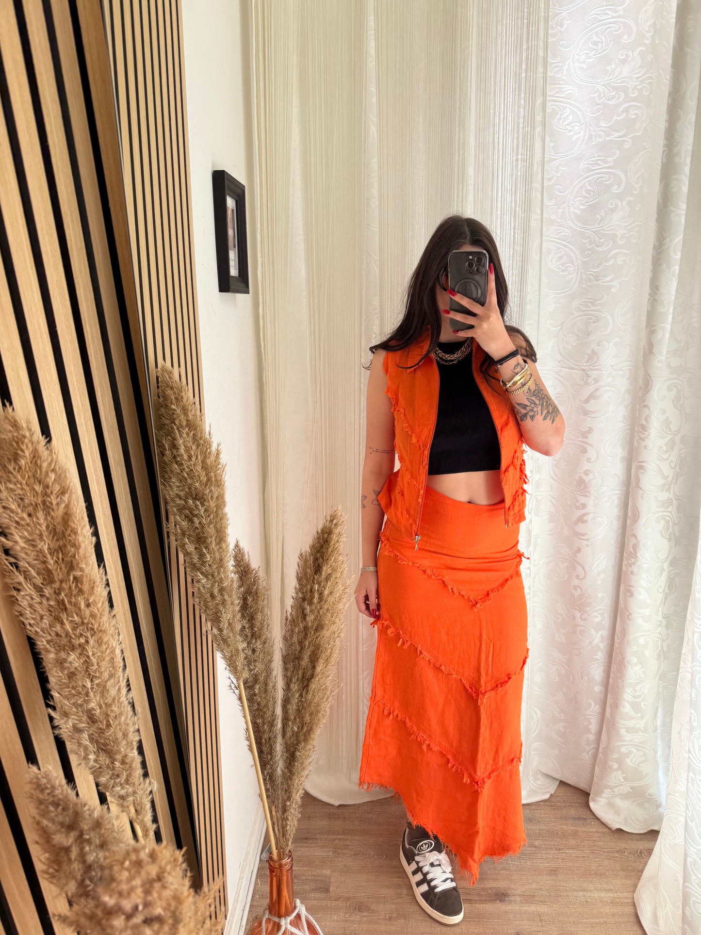 Coordinato 100% lino gilet e gonna lunga