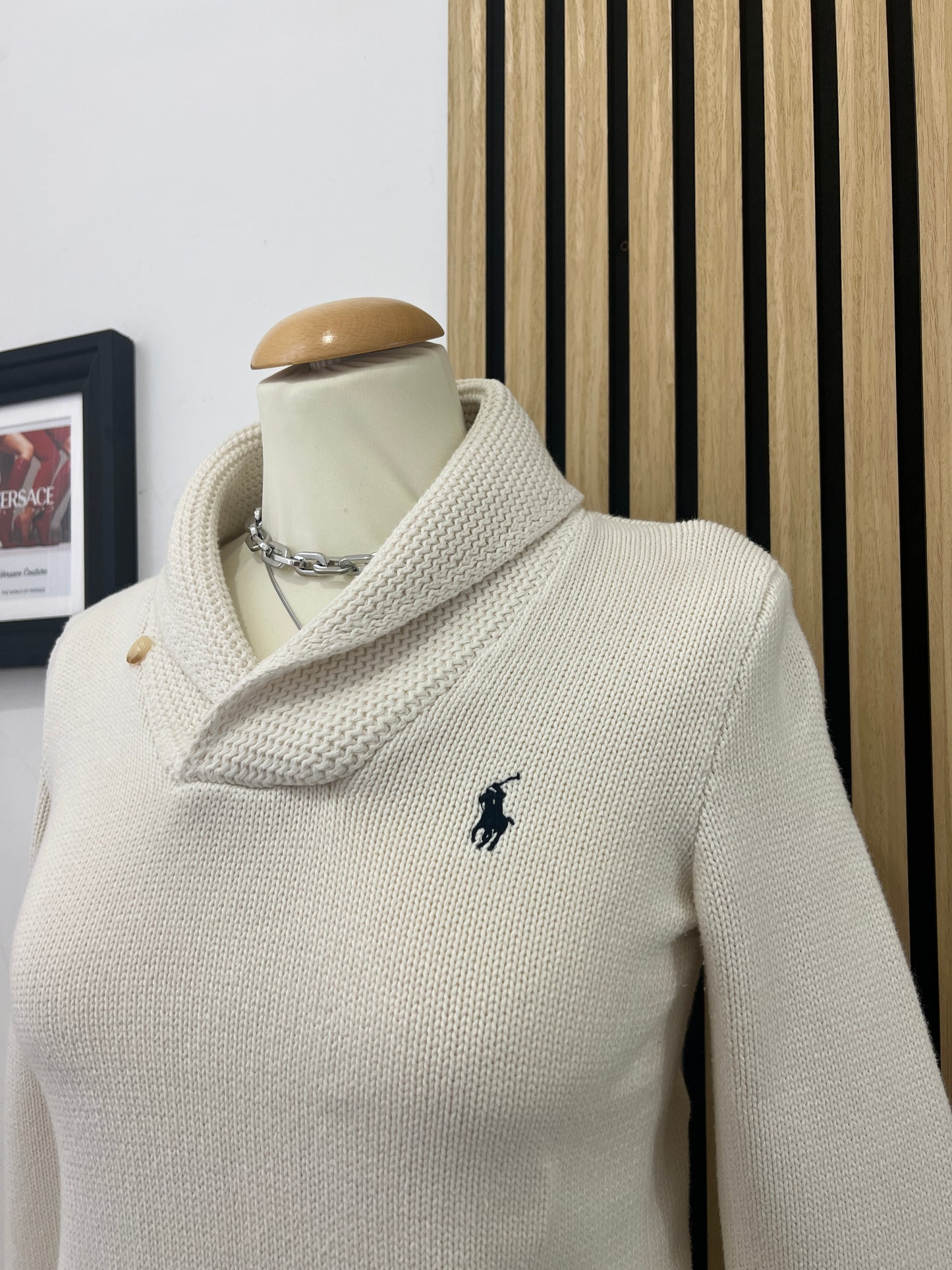 Maglione Ralph Lauren a Costine con Collo a Scialle – Crema