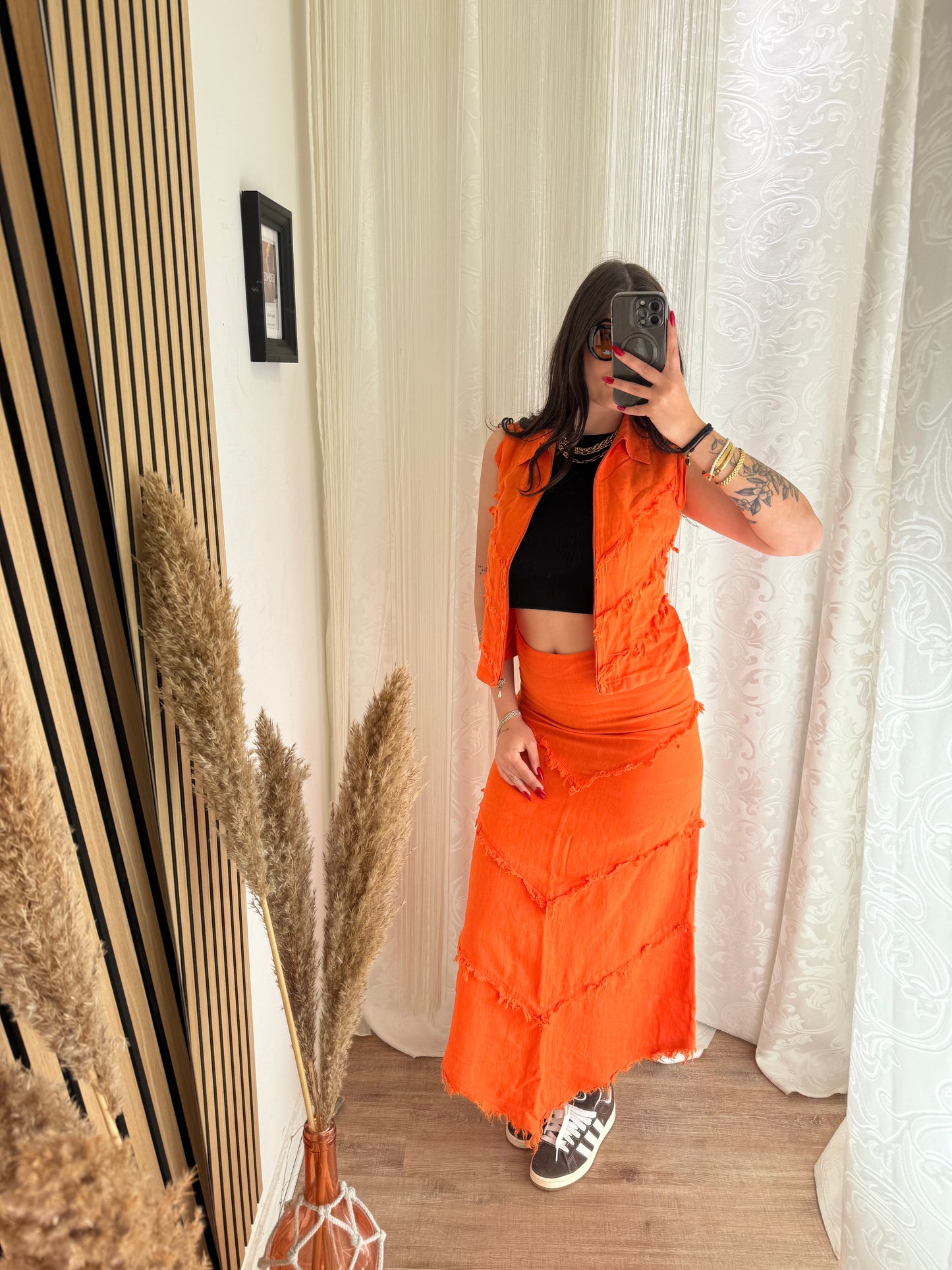 Coordinato 100% lino gilet e gonna lunga