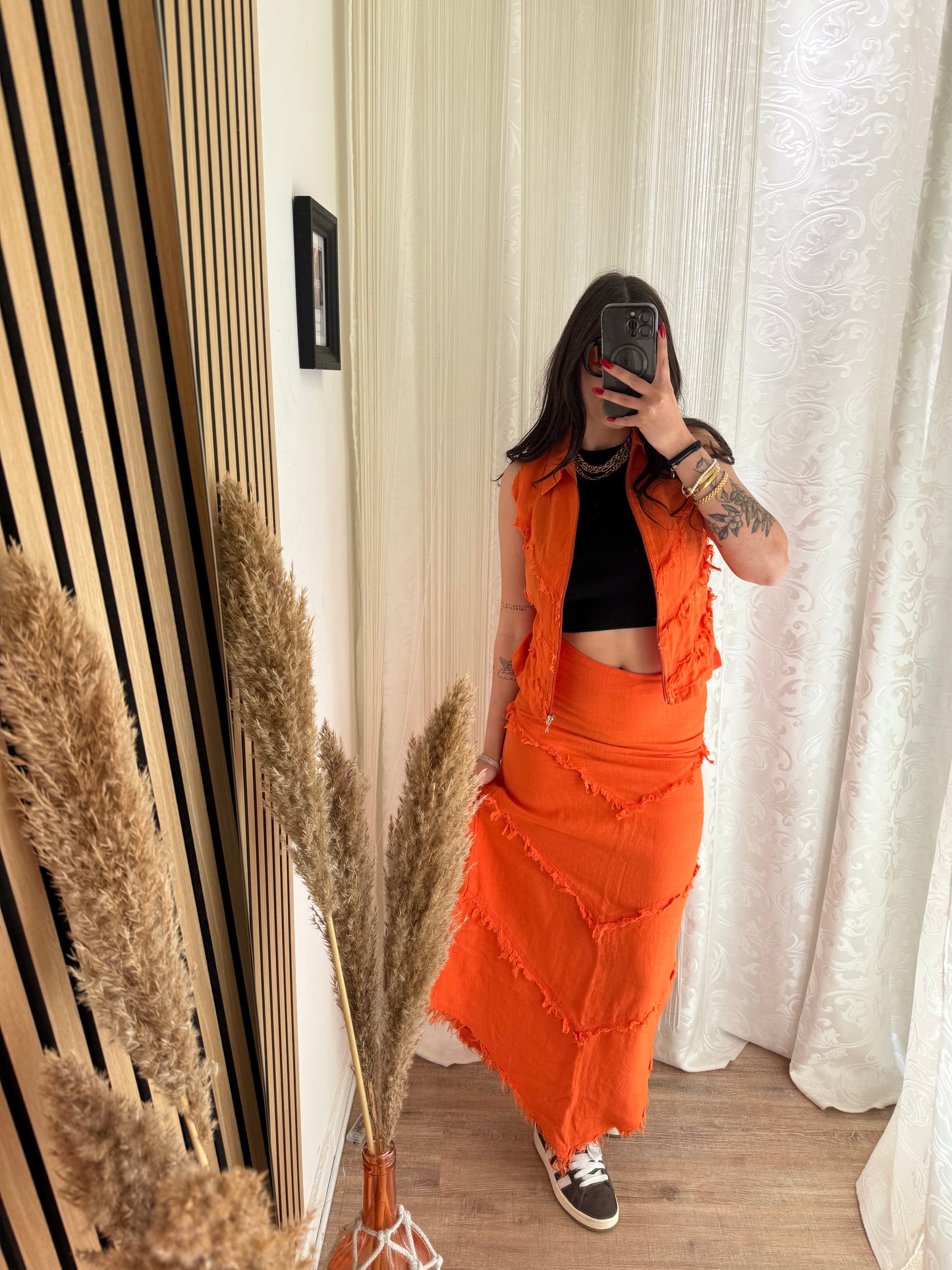 Coordinato 100% lino gilet e gonna lunga
