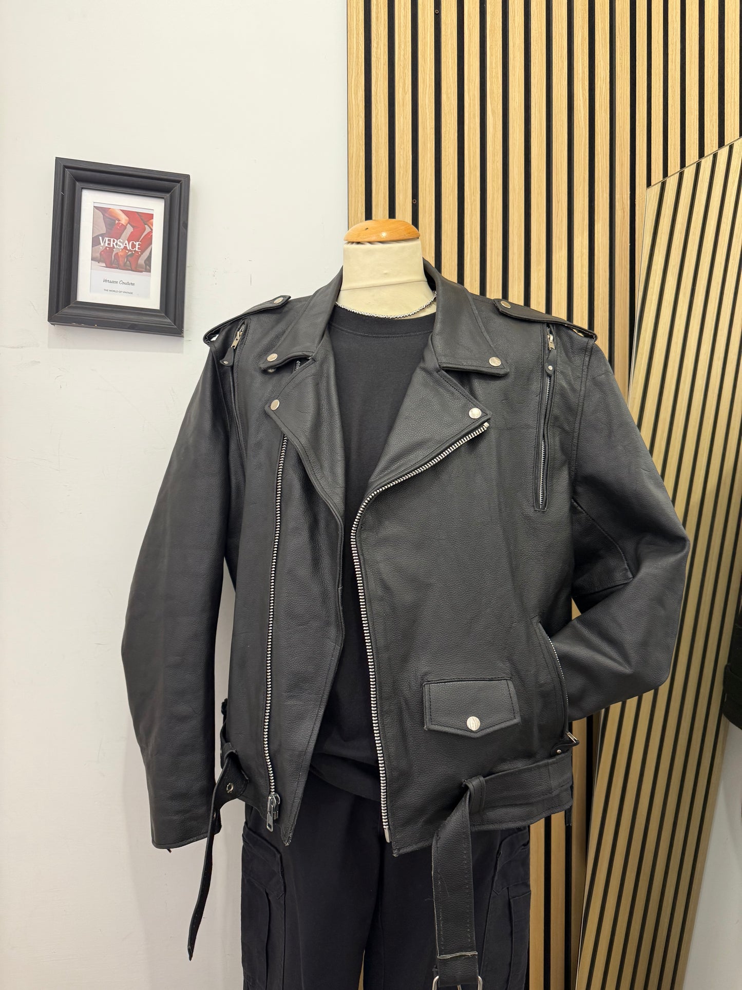 Chiodo motociclista, in vera pelle, unisex Made in USA