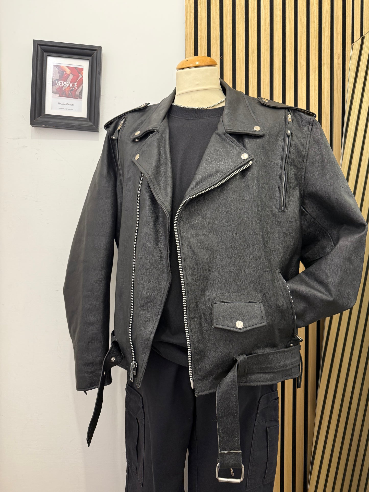 Chiodo motociclista, in vera pelle, unisex Made in USA