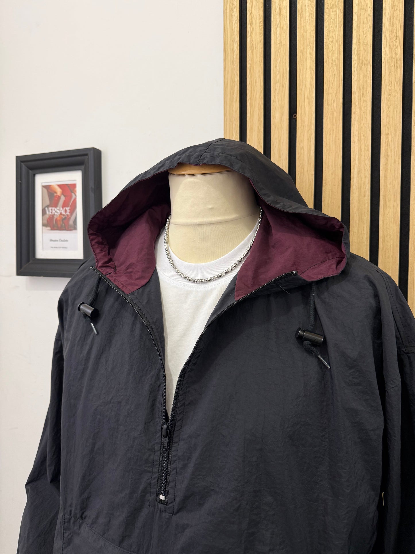Vintage Anorak Jacket con Fodera Bordeaux