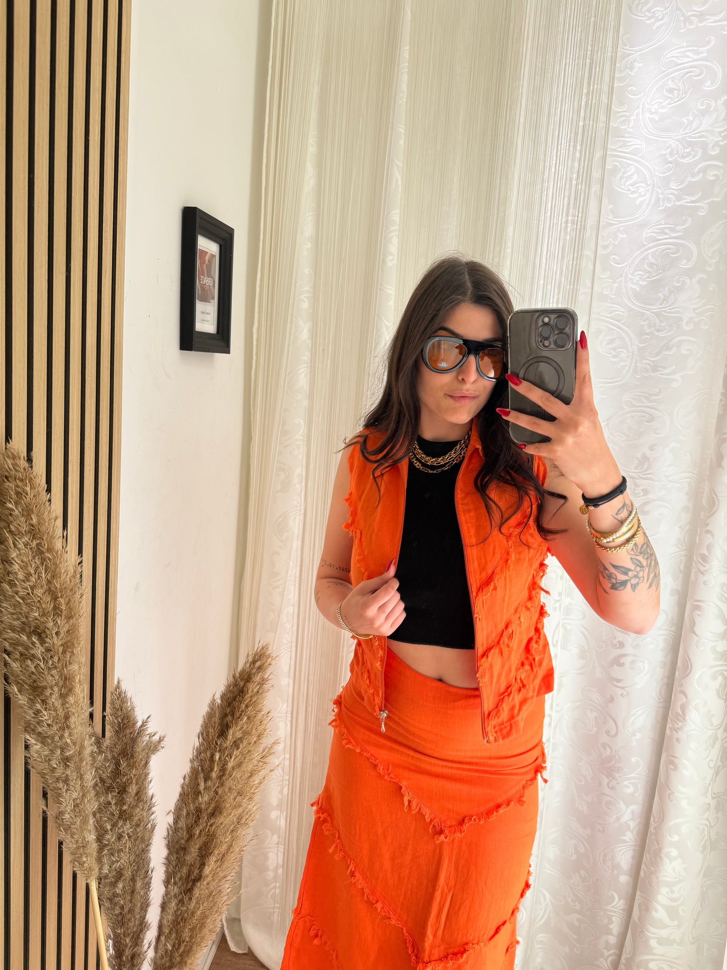 Coordinato 100% lino gilet e gonna lunga