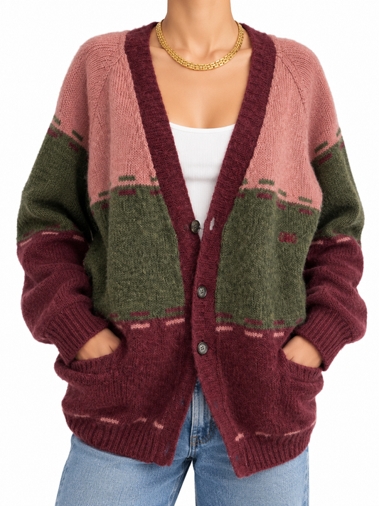Cardigan morbido tricolore oversize